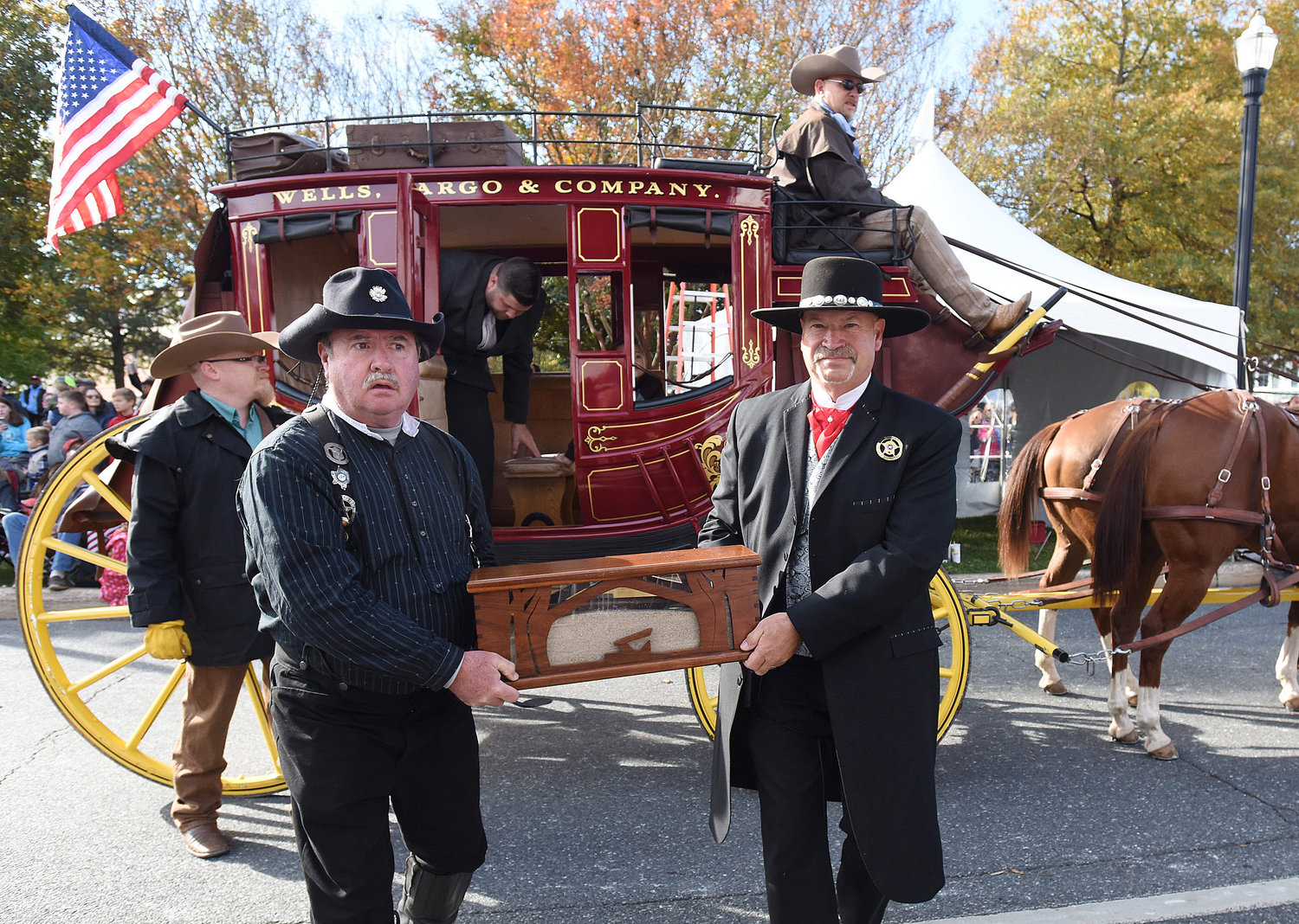 The box for the ceremonial burying of the hatchet arrived at Sussex County Return Day in 2018 with a special Wells Fargo carriage delivery. Special to the Delaware State News / Chuck Snyder.